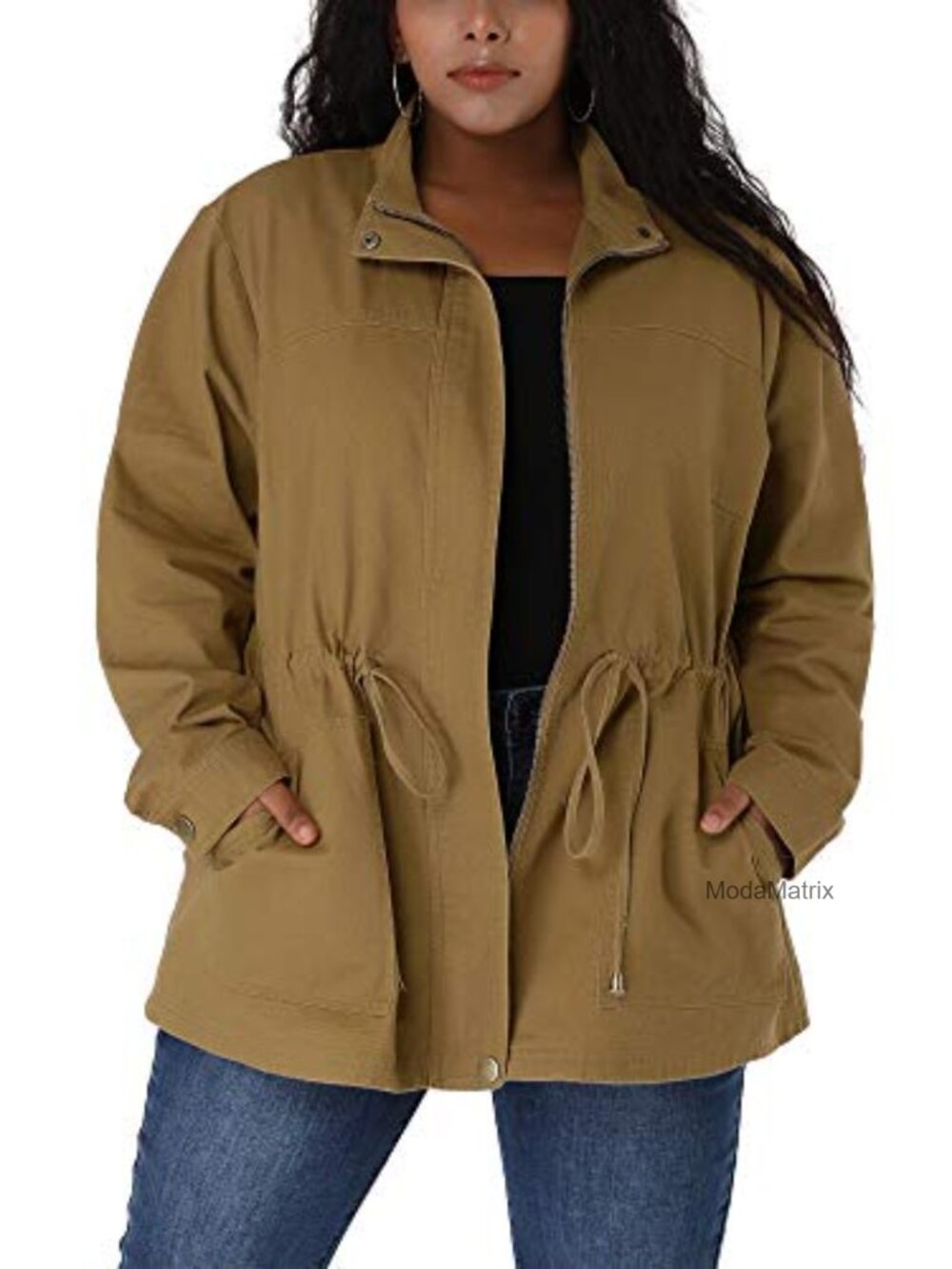 Women Plus Size Anorak Jacket Casual Drawstring Utility Coat